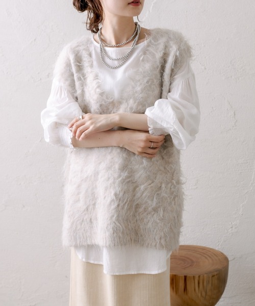 pual ce cin 「PUAL CE CIN」 ノースリーブニット FREE ネイビー