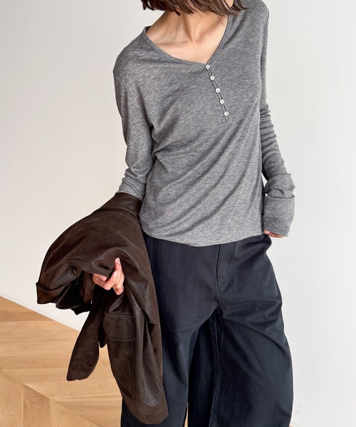 「CANAL JEAN」 長袖カットソー ONE SIZE グレー レディース_画像2