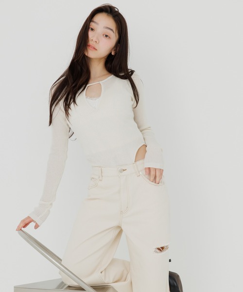 SENEE decollete cut-out bodysuit ホワイト tシャツ decollete cut-out bodysuit（デコルテカットボディースーツ