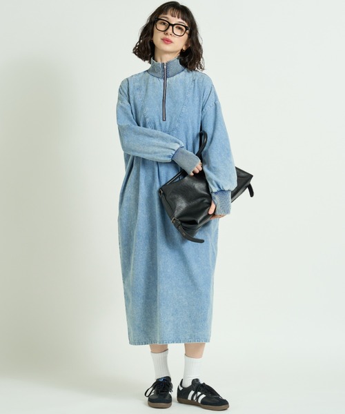 A.D.C.L. ワンピース ハーフジップ デニム ロングワンピース