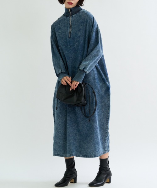 A.D.C.L. ワンピース 指穴付きで今っぽマキシ！デニムハーフジップ
