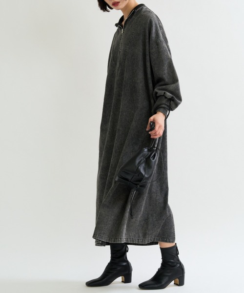 A.D.C.L. ワンピース ハーフジップ デニム ロングワンピース