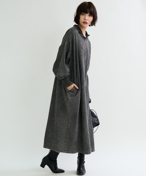 A.D.C.L. ワンピース ハーフジップ デニム ロングワンピース