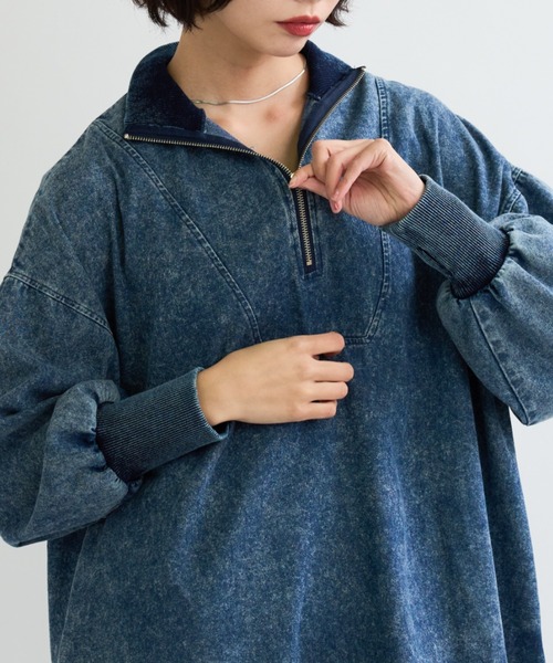 A.D.C.L. ワンピース 指穴付きで今っぽマキシ！デニムハーフジップ
