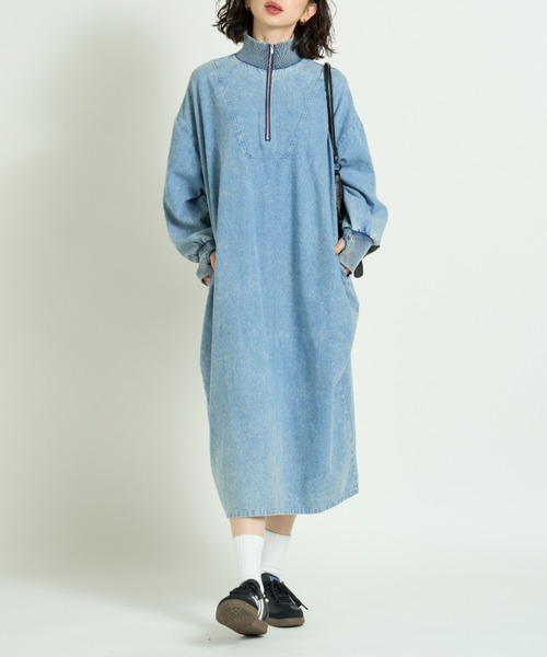 A.D.C.L. ワンピース 「ライトデニムで軽い着心地」ハーフジップ 