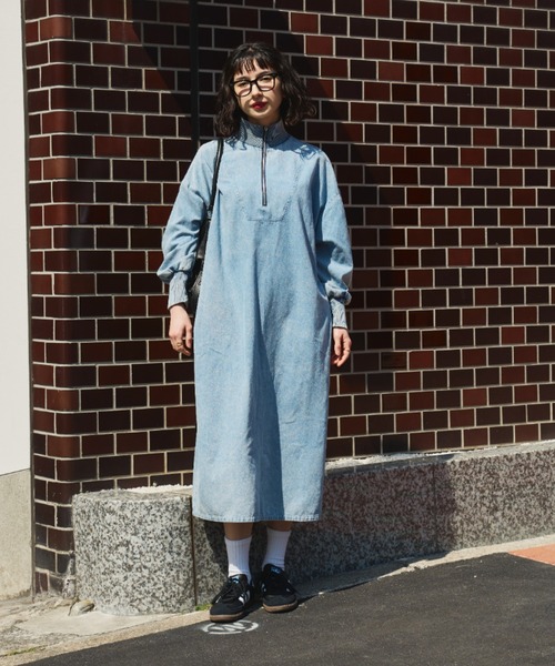 A.D.C.L. ワンピース ハーフジップ デニム ロングワンピース