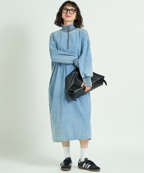A.D.C.L. ワンピース 「ライトデニムで軽い着心地」ハーフジップ