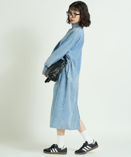 A.D.C.L. ワンピース ハーフジップ デニム ロングワンピース