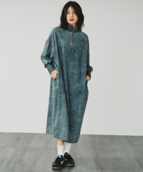 A.D.C.L. ワンピース 「ライトデニムで軽い着心地」ハーフジップ