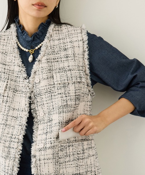 ROPE'（ロペ） ベスト ジレ ツイードVネックジレ レディース