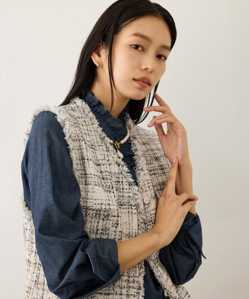 ROPE'（ロペ） ベスト ジレ ツイードVネックジレ レディース