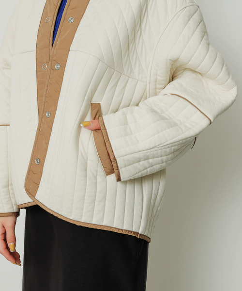 「SENSE OF PLACE by URBAN RESEARCH」 ノーカラージャケット ONE アイボリー レディース_画像3