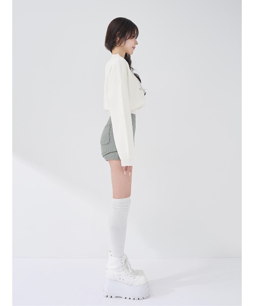 Darich ダーリッチ ビジューロゴパフニットトップス SAX 水色　ブルー Darich（ダーリッチ） ニット セーター ビジューロゴパフニット