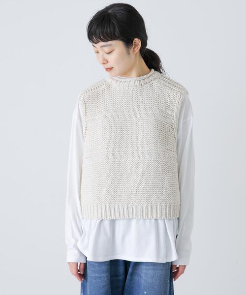 かぐれ ベスト ジレ 2WAY綿麻ニットベスト レディース : ZOZOTOWN