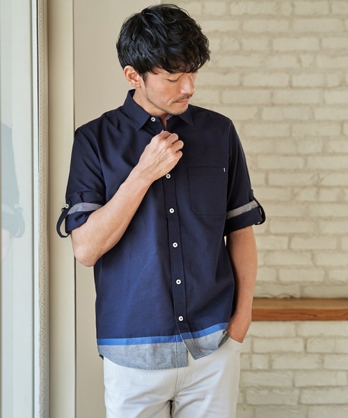 ikka（イッカ） シャツ オックス袖2WAY裾切り替えシャツ メンズ
