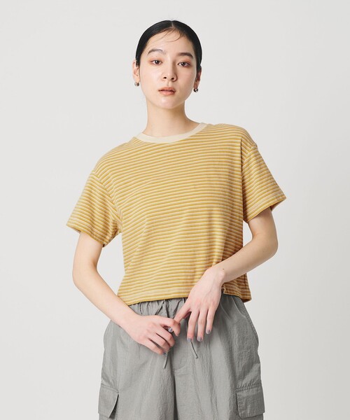 tシャツ コットン パイルボーダー ショートスリーブ Tシャツ レディースの画像