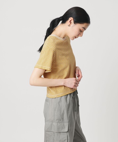 tシャツ コットン パイルボーダー ショートスリーブ Tシャツ レディースの画像