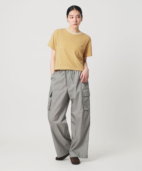tシャツ コットン パイルボーダー ショートスリーブ Tシャツ レディースの画像