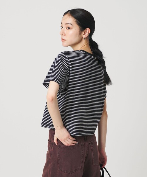 tシャツ コットン パイルボーダー ショートスリーブ Tシャツ レディースの画像