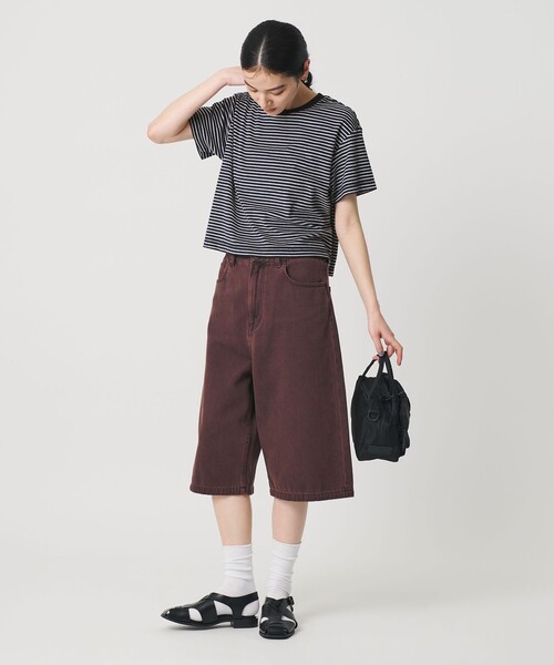 tシャツ コットン パイルボーダー ショートスリーブ Tシャツ レディースの画像