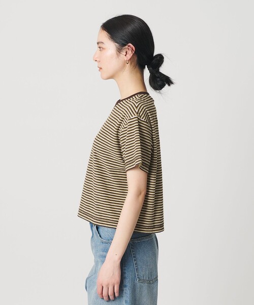 tシャツ コットン パイルボーダー ショートスリーブ Tシャツ レディースの画像