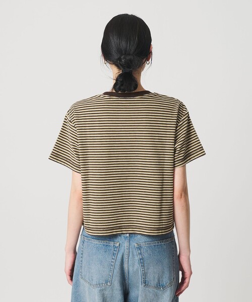 tシャツ コットン パイルボーダー ショートスリーブ Tシャツ レディースの画像