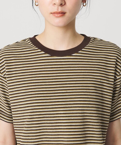 tシャツ コットン パイルボーダー ショートスリーブ Tシャツ レディースの画像