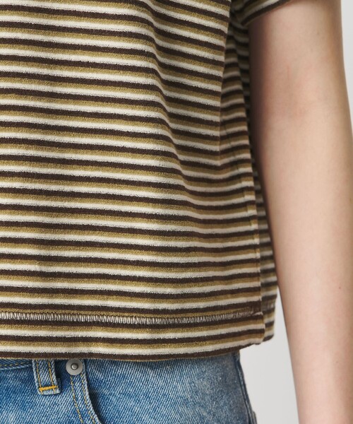 tシャツ コットン パイルボーダー ショートスリーブ Tシャツ レディースの画像