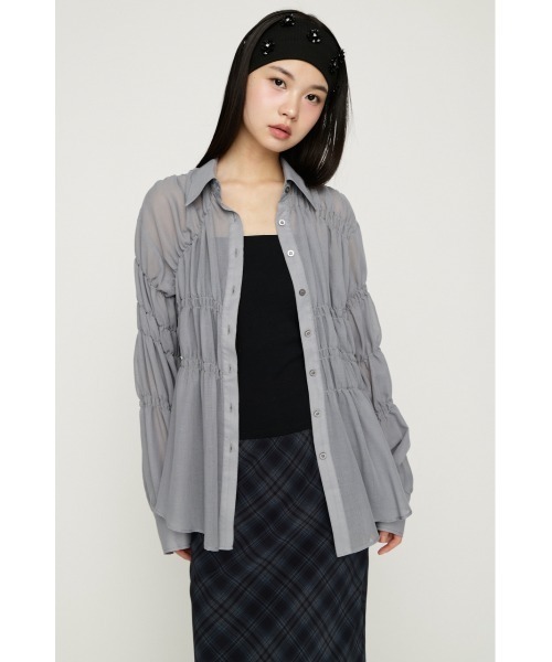 SLY（スライ） ブラウス シャツ ASYMMETRY SHIRRING SHEER SH