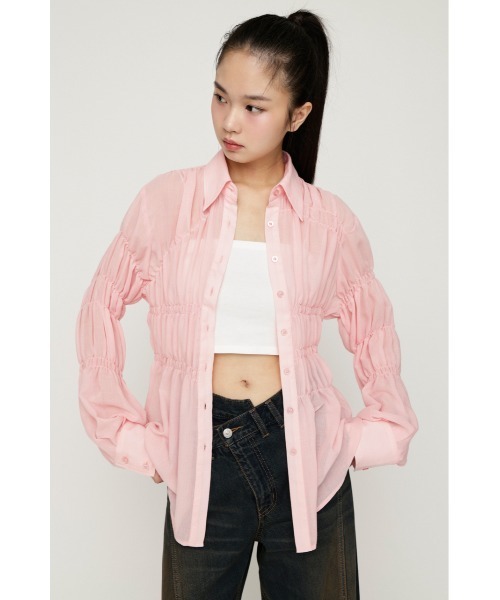 SLY（スライ） ブラウス シャツ ASYMMETRY SHIRRING SHEER SH