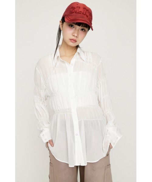 SLY（スライ） ブラウス シャツ ASYMMETRY SHIRRING SHEER SH