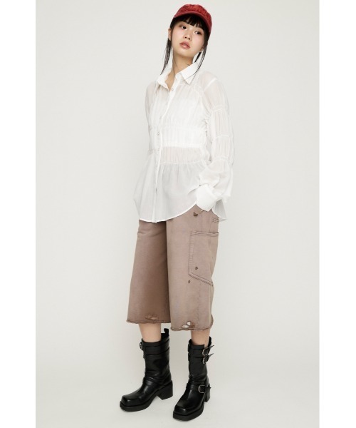 SLY（スライ） ブラウス シャツ ASYMMETRY SHIRRING SHEER SH