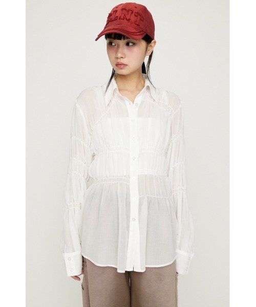 SLY（スライ） ブラウス シャツ ASYMMETRY SHIRRING SHEER SH