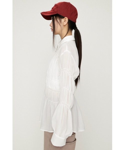 SLY（スライ） ブラウス シャツ ASYMMETRY SHIRRING SHEER SH
