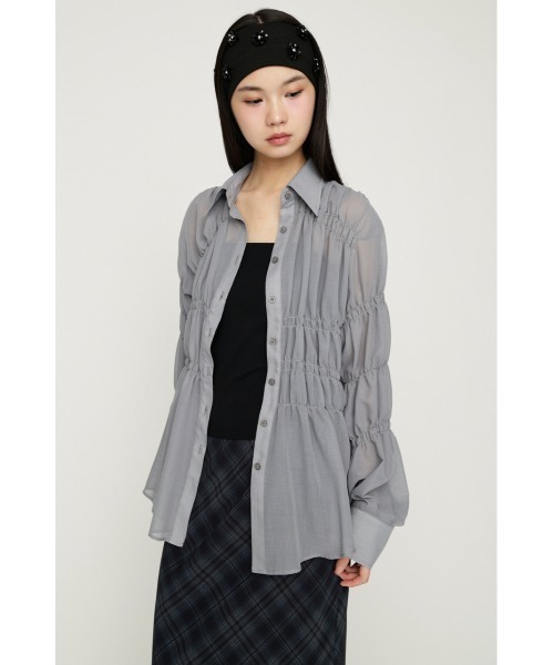 SLY（スライ） ブラウス シャツ ASYMMETRY SHIRRING SHEER SH 