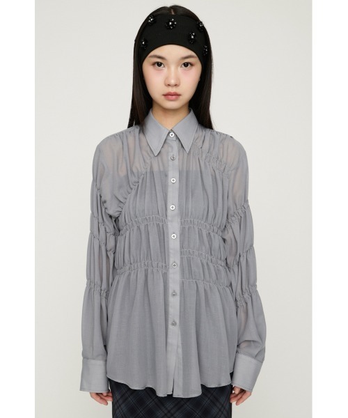 SLY（スライ） ブラウス シャツ ASYMMETRY SHIRRING SHEER SH