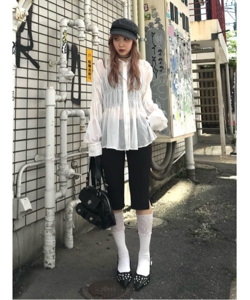 SLY（スライ） ブラウス シャツ ASYMMETRY SHIRRING SHEER SH