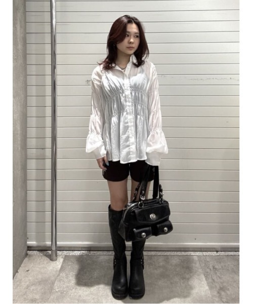 SLY（スライ） ブラウス シャツ ASYMMETRY SHIRRING SHEER SH