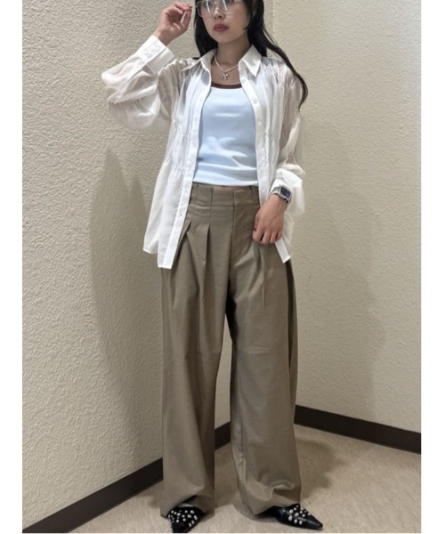 SLY（スライ） ブラウス シャツ ASYMMETRY SHIRRING SHEER SH