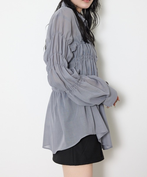 SLY（スライ） ブラウス シャツ ASYMMETRY SHIRRING SHEER SH