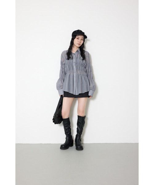SLY（スライ） ブラウス シャツ ASYMMETRY SHIRRING SHEER SH