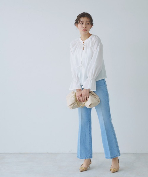 「Pierrot」 長袖ブラウス M ブルー レディース_画像4
