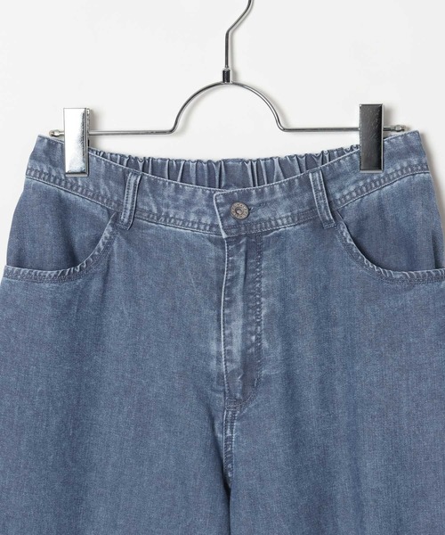 ワイドパンツ ジーンズ デニム デニムパンツ スースー裾レースデニムパンツ　670524 レディースの画像