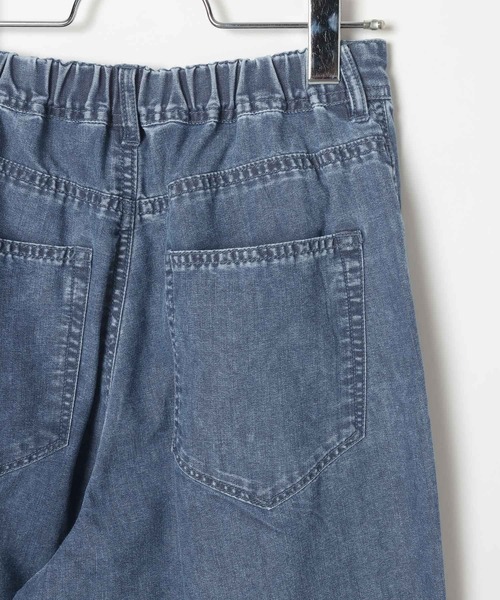 ワイドパンツ ジーンズ デニム デニムパンツ スースー裾レースデニムパンツ　670524 レディースの画像