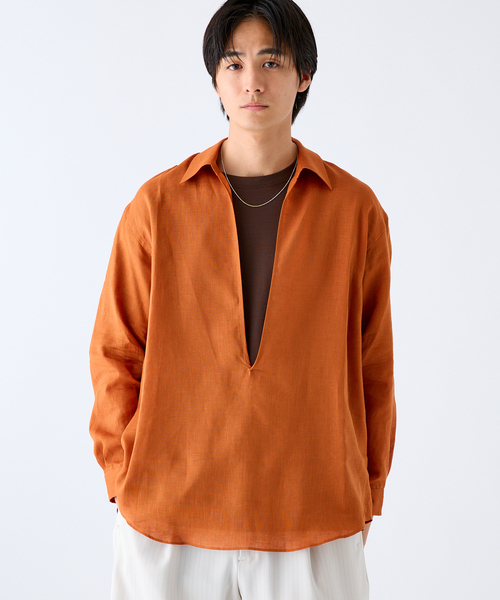 EDIFICE（エディフィス） シャツ リネン スキッパー シャツ メンズ
