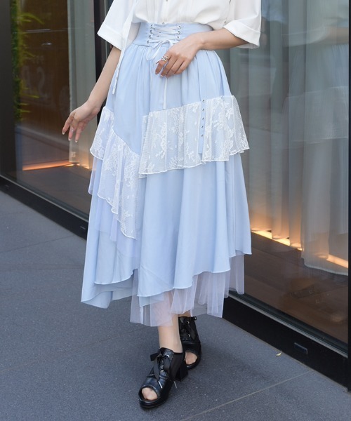 axes femme（アクシーズ ファム） ロング スカート レースアップ異素材