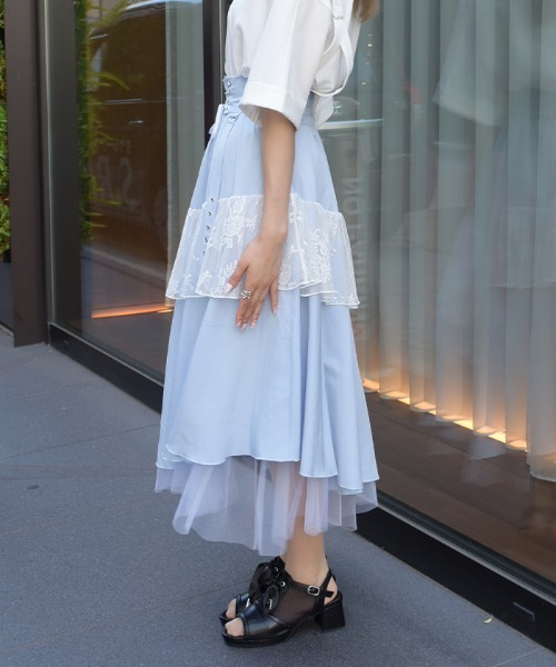 美品 2021年モデル フォクシー Licorice ロングスカート シルク混 axes femme（アクシーズ ファム） ロング スカート レースアップ異素材