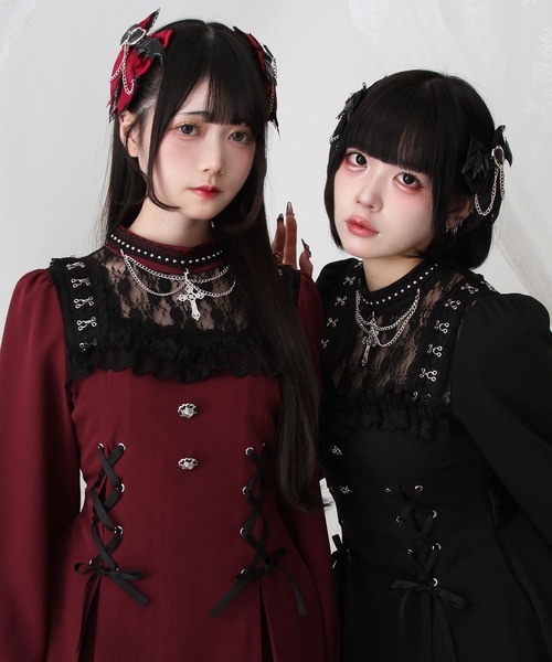 「DearMyLove」 長袖ワンピース LARGE ボルドー レディース_画像2