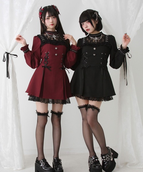 「DearMyLove」 長袖ワンピース LARGE ボルドー レディース_画像3
