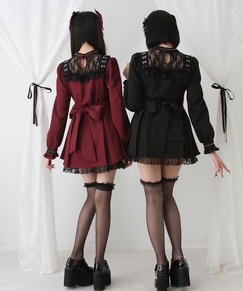 「DearMyLove」 長袖ワンピース LARGE ボルドー レディース_画像4